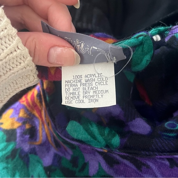 Vintage Alison J Purple Green Floral Diamond Print Belted Maxi Dress Womens XL - Picture 6 of 6